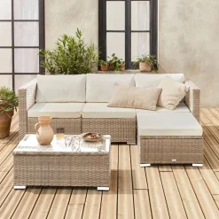 4-seater self-assembly polyrattan garden sofa set