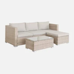 4-seater self-assembly polyrattan garden sofa set