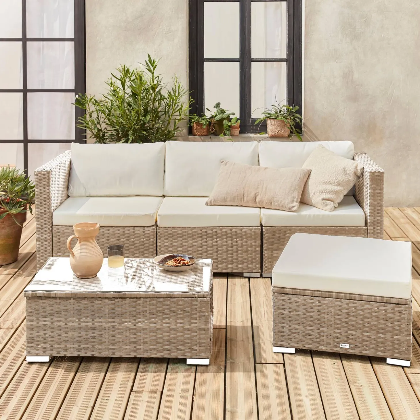 4-seater self-assembly polyrattan garden sofa set