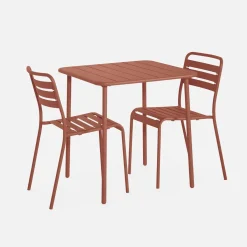 2-seater square steel garden table set with 2 chairs