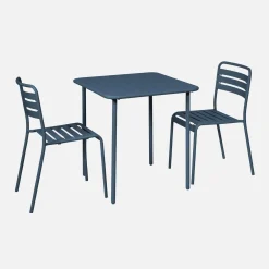 2-seater square steel garden table set with 2 chairs