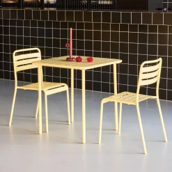 2-seater square steel garden table set with 2 chairs