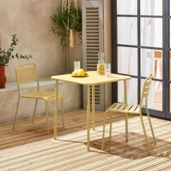 2-seater square steel garden table set with 2 chairs