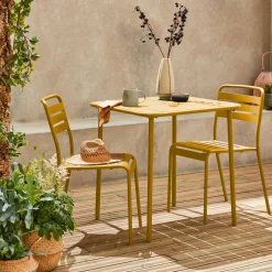 2-seater square steel garden table set with 2 chairs
