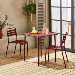 2-seater square steel garden table set with 2 chairs
