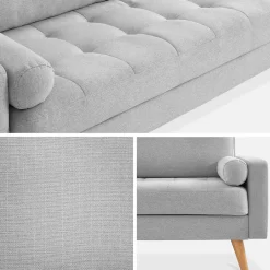 3-seater tufted fabric sofa
