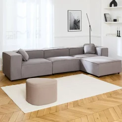 3-4-seater water-repellent modular sofa with 1 footstool