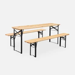 6-seater woden table + 2 folding benches