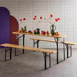 6-seater woden table + 2 folding benches