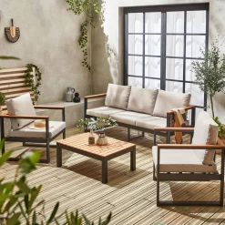 5-seater wooden and aluminium garden sofa set