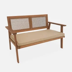 4-seater wooden and cane rattan garden sofa set