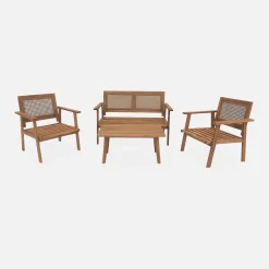 4-seater wooden and cane rattan garden sofa set