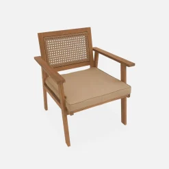 4-seater wooden and cane rattan garden sofa set