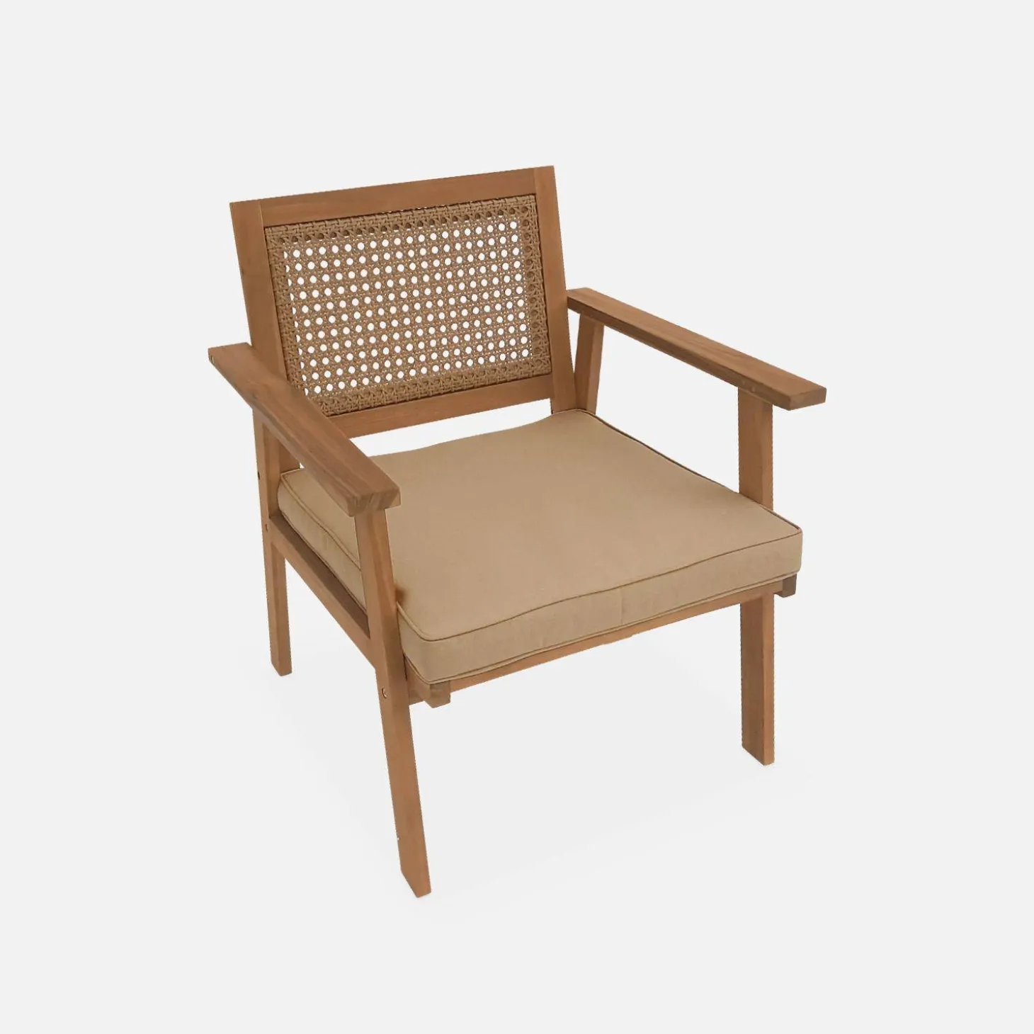 4-seater wooden and cane rattan garden sofa set