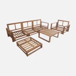 5-seater wooden garden sofa