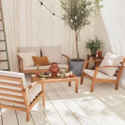 4-seater wooden garden sofa set