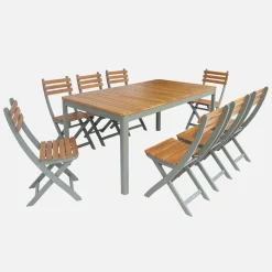 8-seater wooden garden table with rounded corners