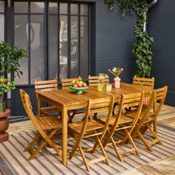 8-seater wooden garden table with rounded corners