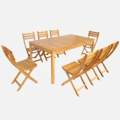 8-seater wooden garden table with rounded corners