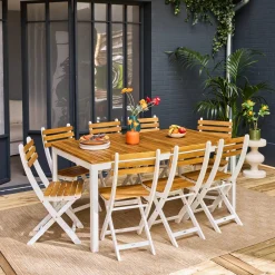 8-seater wooden garden table with rounded corners
