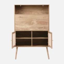 Secretary desk with wood decor, cane and 2 doors