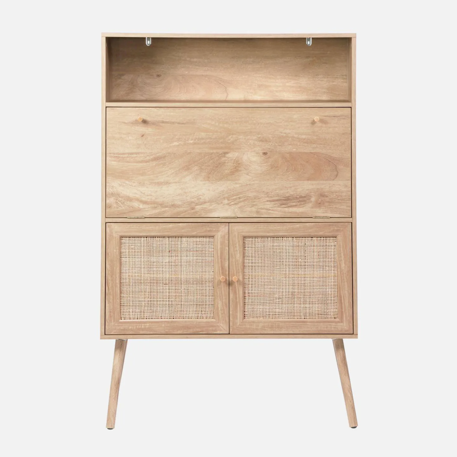 Secretary desk with wood decor, cane and 2 doors