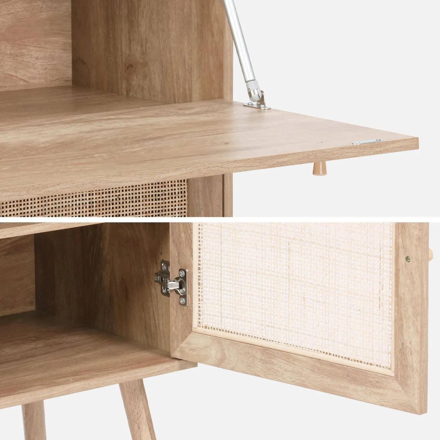 Secretary desk with wood decor, cane and 2 doors