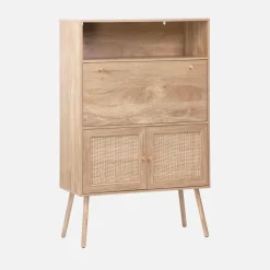 Secretary desk with wood decor, cane and 2 doors