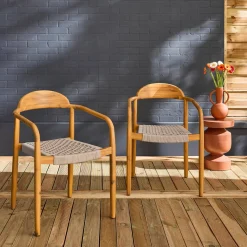 Set of 2 acacia wood armchairs with resin seat