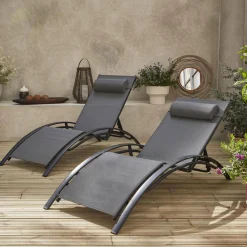 Set of 2 aluminium and textilene sun loungers, 4 reclining positions