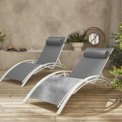 Set of 2 aluminium and textilene sun loungers, 4 reclining positions