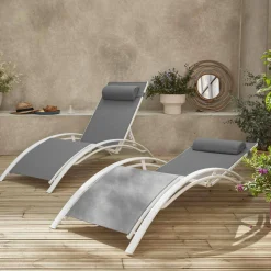 Set of 2 aluminium and textilene sun loungers, 4 reclining positions