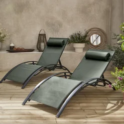 Set of 2 aluminium and textilene sun loungers, 4 reclining positions