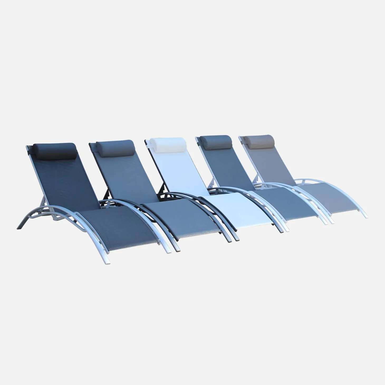 Set of 2 aluminium and textilene sun loungers, 4 reclining positions