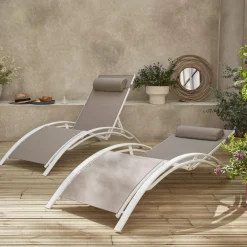 Set of 2 aluminium and textilene sun loungers, 4 reclining positions