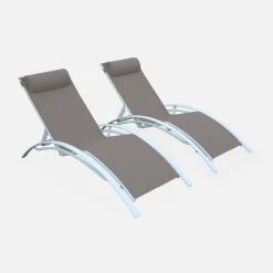 Set of 2 aluminium and textilene sun loungers, 4 reclining positions