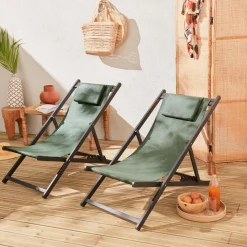 Set of 2 Aluminium multi-position sun loungers