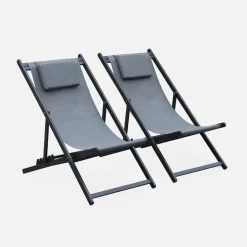 Set of 2 Aluminium multi-position sun loungers
