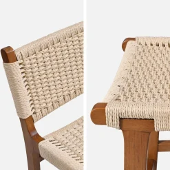 Set of 2 bar stools made of rubberwood with rope seating