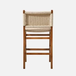 Set of 2 bar stools made of rubberwood with rope seating