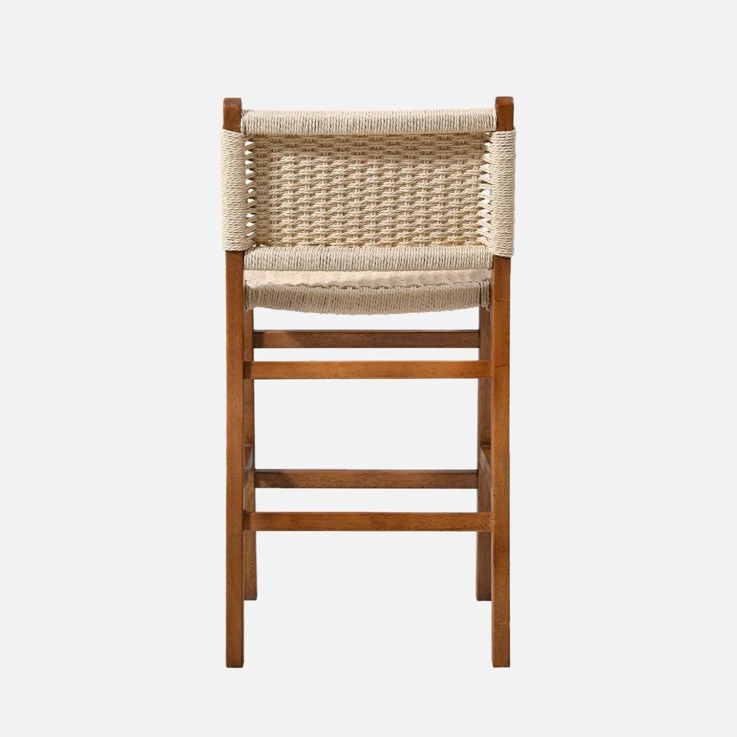 Set of 2 bar stools made of rubberwood with rope seating