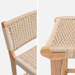 Set of 2 bar stools made of rubberwood with rope seating