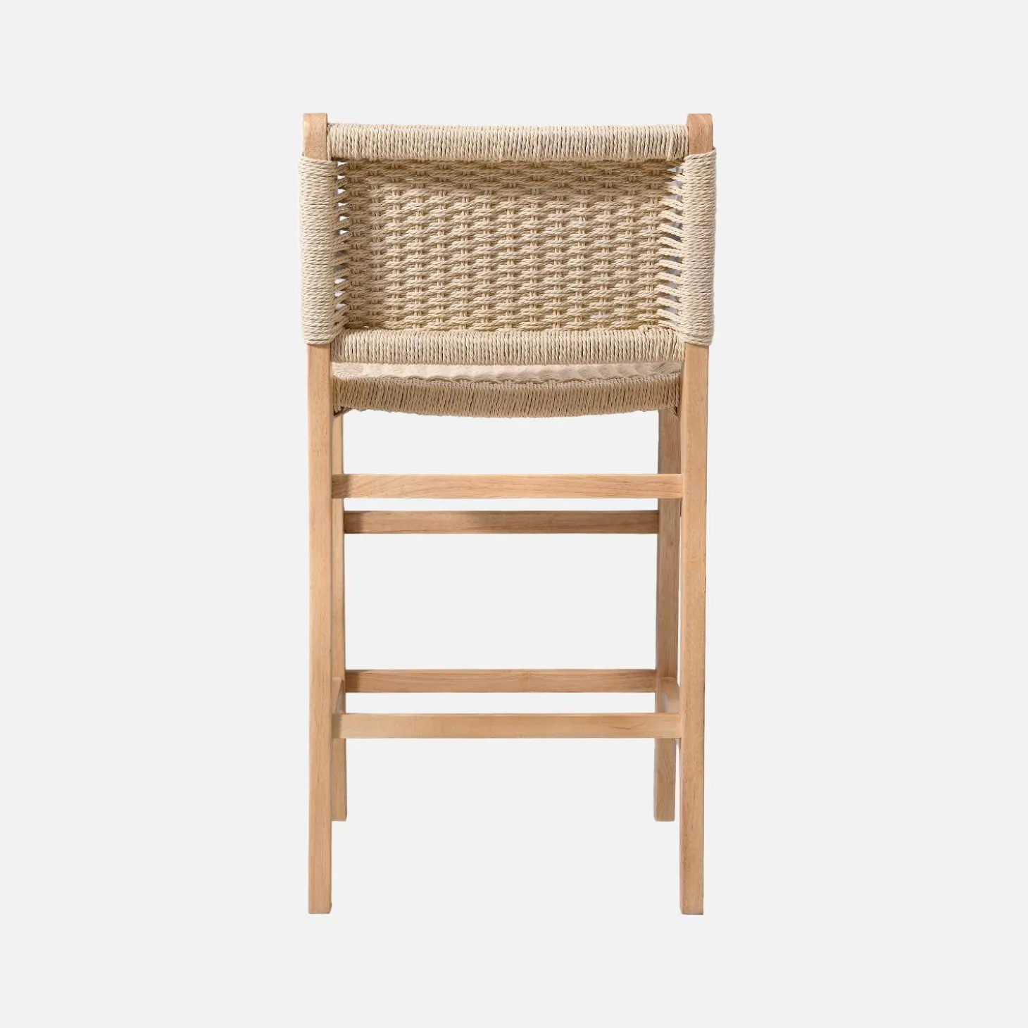 Set of 2 bar stools made of rubberwood with rope seating
