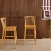 Set of 2 bar stools with slatted back, rubberwood