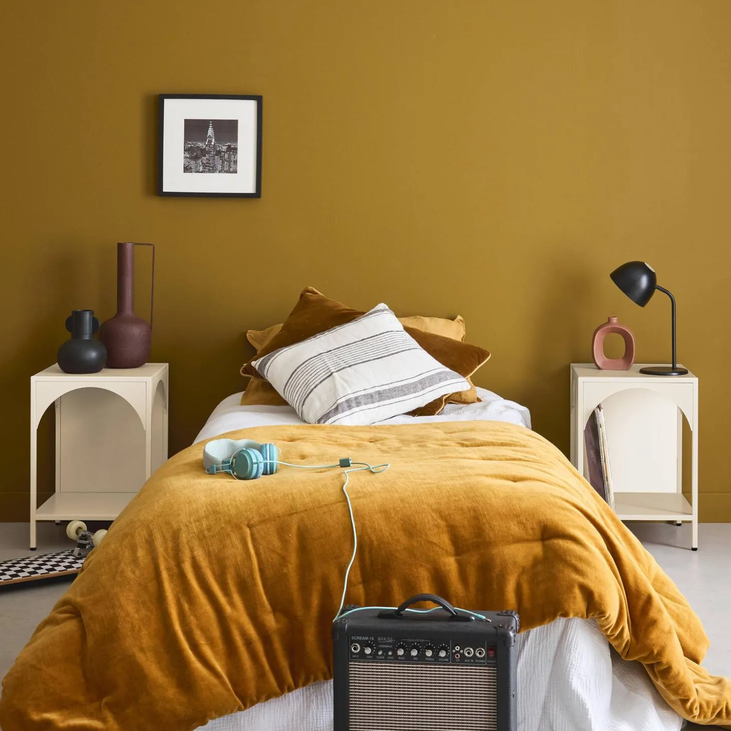 Set of 2 bedside tables, industrial-style, steel