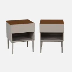 Set of 2 bedside tables metal and wood decor 1 door 1 niche