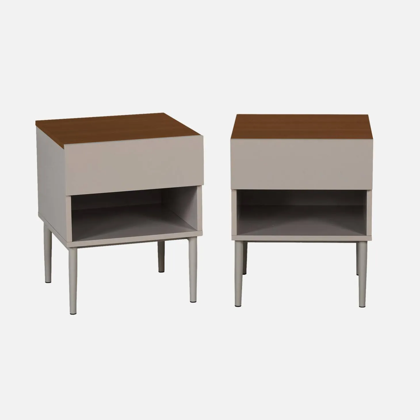 Set of 2 bedside tables metal and wood decor 1 door 1 niche