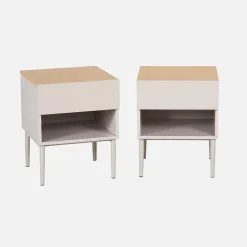 Set of 2 bedside tables metal and wood decor 1 door 1 niche