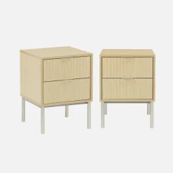 Set of 2 bedside tables with wood and metal effect