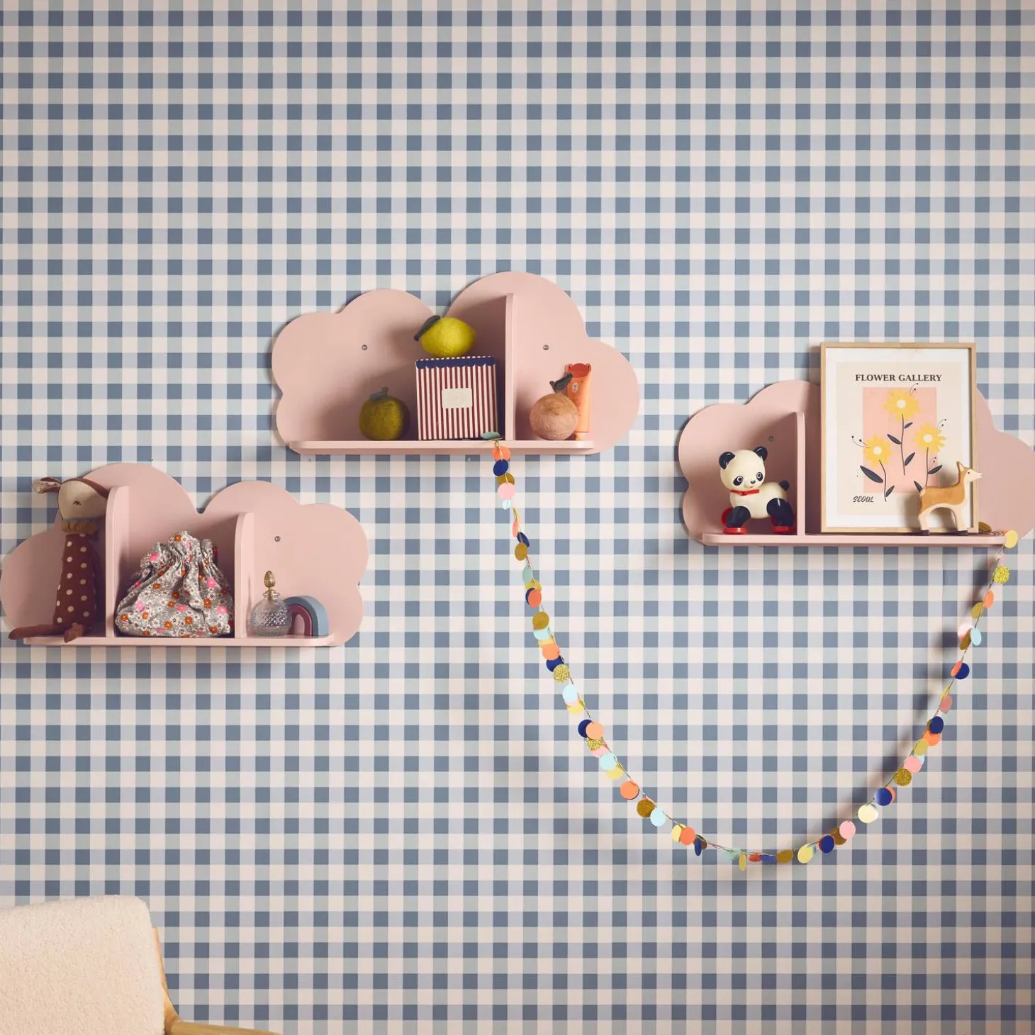 Set of 3 cloud wall shelves for children's bedroom